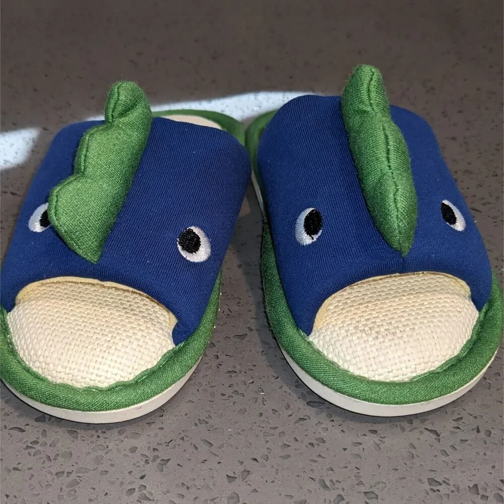 Kids Shark Animal House Slippers Sz-11/11.5 Blue Green SlipOn Slides House Shoes